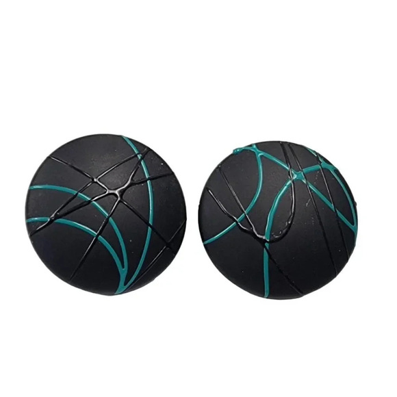 Vintage Jewelry - Vintage Abstract Lines Circle Stud Earrings Black